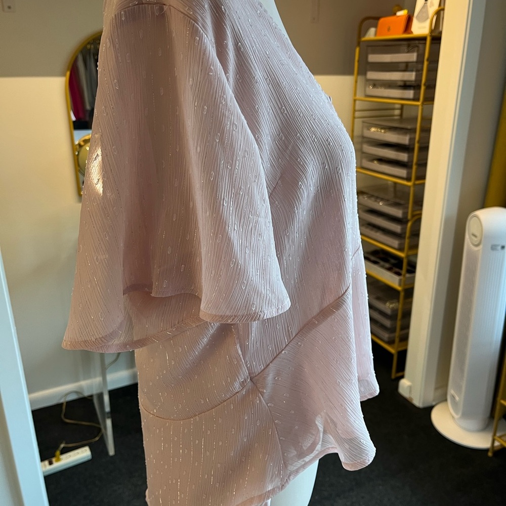 Express Light Pink Metallic Button-Front Blouse - Picture 4 of 8